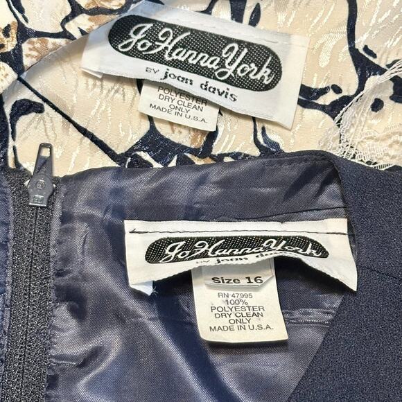 Vintage 80s Jo Hanna York Midi Dress & Jacket Set Sz 16 Blue Gold Metallic Glam - Picture 4 of 11